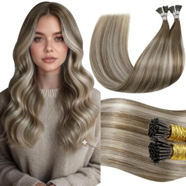 Imagem de LaaVoo Extensões de Cabelo Humano Real Itip Balayage Castanho Claro com Loiro Platina Ombre I Tip Extensões de Cabelo Humano 45.7 cm Cold Fusion Itips Extensões de Cabelo Humano 50 g/50s