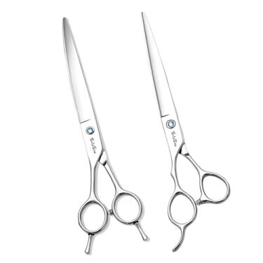 Imagem de Mão esquerda 7.5in profissional reta curva cão tesoura de cuidado,JP440C aço tesoura de animais de estimação para cães gatos,Pega ergonômica