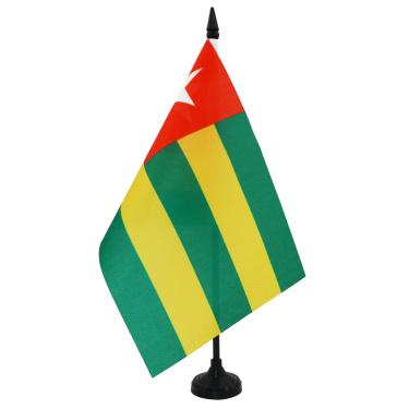 Imagem de Bandeira de mesa Togo 12 cm x 20.3 cm - Bandeira de mesa togolesa 21 x 14 cm - Bastão e base de plástico preto - AZ FLAG