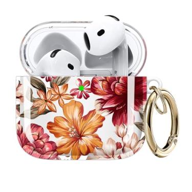 Imagem de Capa compatível com AirPods 4ª geração 2024, carregamento sem fio, à prova de choque, TPU macio, transparente, amarelamento reduzido para AirPods 4, capas com chaveiro dourado (flor de luxo)