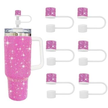 Imagem de JIASHEBDE Conjunto de acessórios para Stanley Cup, 6 peças, capa de canudo de diamante brilhante, tampa de canudos para Stanley 30 e 1,134 g com copos, acessórios de tampa de 1 cm para copo (branco