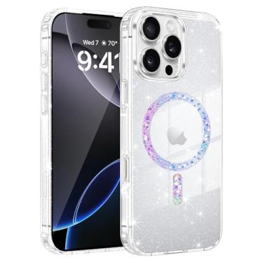 Imagem de Casewind Capa magnética para iPhone 16 Pro, transparente, compatível com MagSafe, proteção contra quedas de grau militar, à prova de choque, fina, transparente para iPhone 16 Pro de 6,3 polegadas