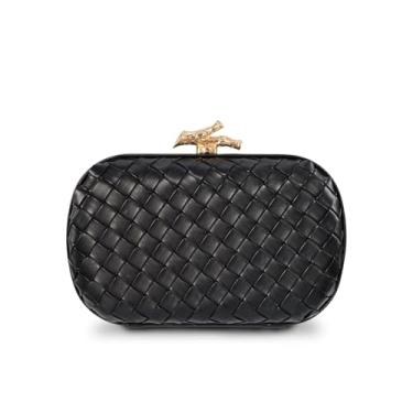 Imagem de Bolsas clutch de tecido para mulheres elegante bolsa de noite para festas, casamentos, bolsa clutch dourada, Preto, One Size