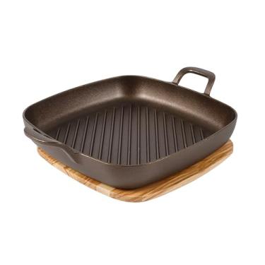 Imagem de Bloomhouse - Duas vezes vencedor da Oprah Favorite Things - Panela quadrada de ferro fundido de 30 cm com acabamento em bronze natural - Superfície tratada com azeite de oliva com duas alças e tripé