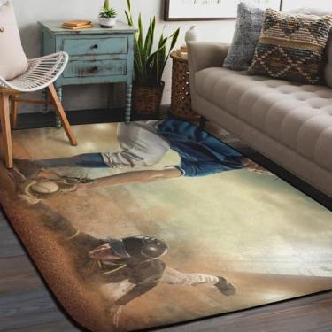 Imagem de Tapete de área para sala de estar, lavável à máquina, esportivo, beisebol, jogo, antiderrapante, tapete macio para sala de estar, quarto, sala de jantar, berçário, cozinha, decoração de casa