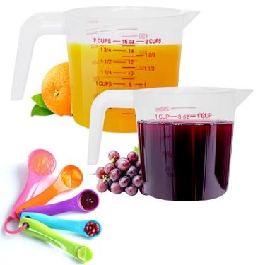 Imagem de Conjunto de copos e colheres medidores de plástico com capacidade para 1 e 2 xícaras, utensílios de cozinha transparentes inquebráveis com fácil aderência (conjunto de xícaras e colheres)