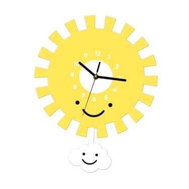 Imagem de Generic Relógio de parede com pêndulo decorativo e elegante, em acrílico com desenho animado de sol, ideal para decoração de cafés, salas de jantar, quartos e