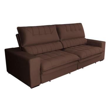 Imagem de Sofá 4 Lugares Retrátil e Reclinável Mustang Veludo Café 250 cm