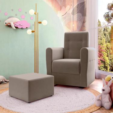 Imagem de Poltrona Decorativa Pés Balanço com Puff Ninho Veludo Bege