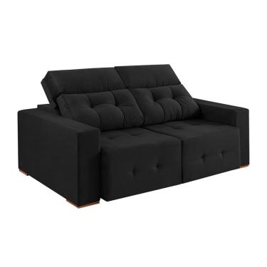 Imagem de Sofá 3 Lugares Retrátil e Reclinável Roma Veludo Preto 230 cm