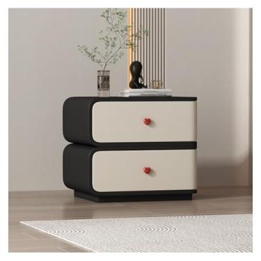Imagem de SPXMQSS Mesa de cabeceira SPXMQSS com 2 gavetas de armazenamento, mesa de cabeceira de madeira maciça sem necessidade de montagem mesa lateral para quarto sala de estar, 45 x 40 x 48 cm preto branco