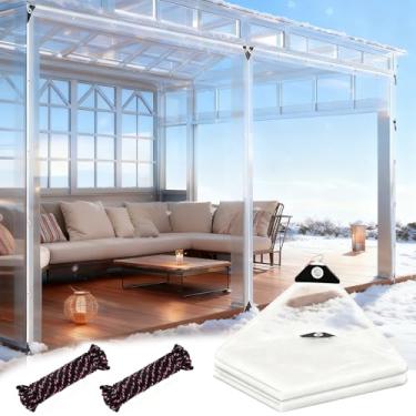 Imagem de Lona transparente de vinil de 1,8 x 2,3 m com ilhós, cortinas externas, resistente, à prova de poeira, à prova de vento, para estufa, pátio, jardim, pavilhão, galinha, varanda ao ar livre