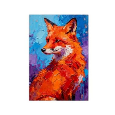 Imagem de Animais Pintura Arte Parede - Raposa Laranja - Impressões em tela - Moderno Colorida Pôster para decoração sala de estar 30x45cm Sem Moldura