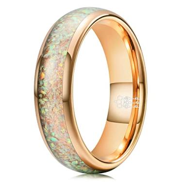 Imagem de THREE KEYS JEWELRY Anéis femininos de 4 mm com opala sintética e ouro rosa para presentes de casamento e noivado de tungstênio, Metal, não conhecido,