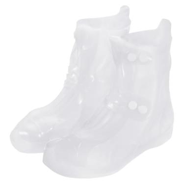 Imagem de HARFINGTON Capa de sapatos à prova d'água M (EUA 5) antiderrapante reutilizável galochas protetores de sapato de chuva com fivela dupla para homens mulheres chuvoso ao ar livre, branco