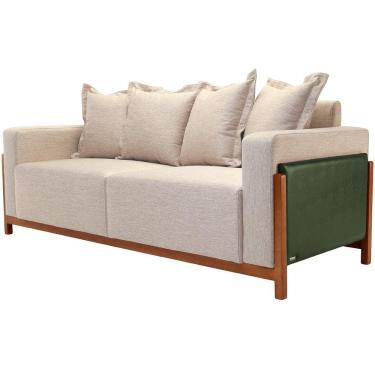 Imagem de Sofá 04 Lugares Para Sala De Estar 238 cm Khali B04 Linho Bege Couríssimo Verde - Lyam