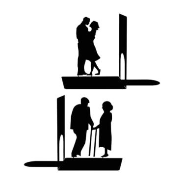 Imagem de MotiveTech Suporte para livros em metal com silhueta de casal, e vazado, em ferro fundido, para prateleiras.