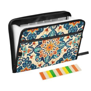 Imagem de CEBUGI Pasta expansível de 13 bolsos, impermeável, sanfonada, organizador de arquivos com etiquetas tamanho A4, organizador de documentos de papel para escola, material de escritório, padrão de flores