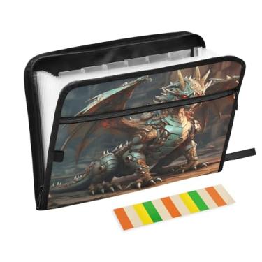 Imagem de Wassud Fiery Dragon Organizador de arquivos sanfonado com 13 bolsos com abas e adesivos, organizador de pastas de documentos de recibo de papel tamanho carta A4 para viagens de escritório