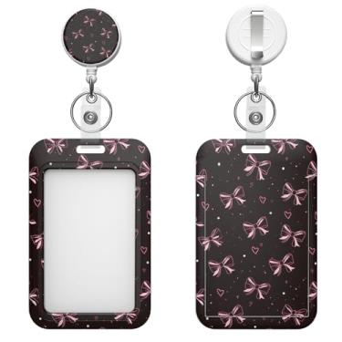 Imagem de Porta-crachá retrátil com clipe de mosquetão e chaveiro, várias opções de padrões, bonito e moderno (arco de fundo preto)