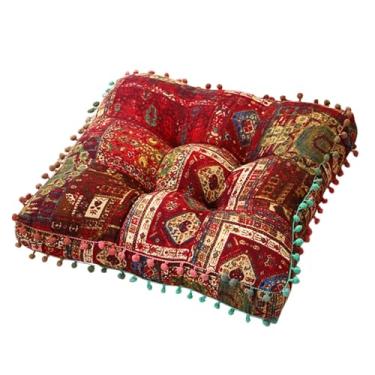 Imagem de Generic Almofada de cadeira Boho para cadeiras de jantar Almofada de chão decorativa para sentar macia, Vermelho 42x42x8cm