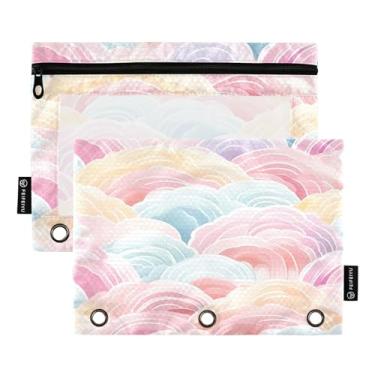 Imagem de Wassud Pacote com 2 pastas para fichário aquarela, arco-íris, pastas de bolso com 3 furos, organizador de fichários para casa, escritório