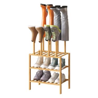 Imagem de kiplant Organizador de botas pequenas - 4 pares de sapateiras de madeira de bambu para entrada e armário, comporta botas altas