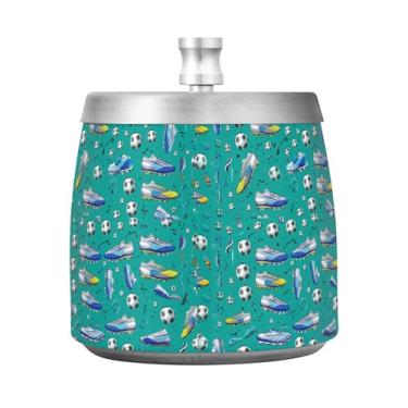 Imagem de Burbuja Chuteiras de futebol bolas em cinzeiro azul-petróleo com tampa para cigarro interno sem fumaça cinzeiro de charuto de aço inoxidável para mesa de escritório em casa, inodoro