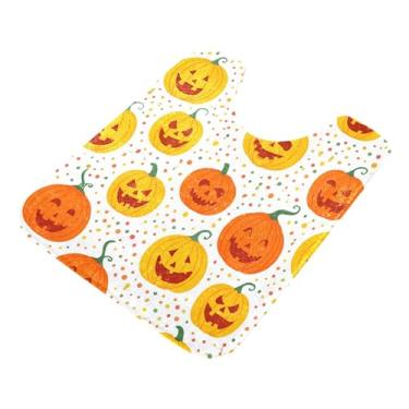 Imagem de Burbuja Tapete de banheiro Pumpkins Spooky Faces, tapete de banho absorvente de pelúcia macio, base antiderrapante para piso de banheiro, oval em forma de U
