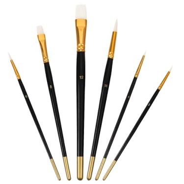 Imagem de Conjunto de 6 pincéis de pintura de arte, conjunto de pincéis de cerdas de nylon para óleo de aquarela acrílico, cabo de madeira com virolas de alumínio, vários tamanhos para pintura de couro e rosto