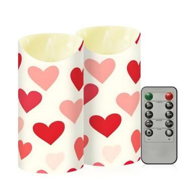 Imagem de Wassud Pacote com 2 lindas velas sem chama de corações com controle remoto, velas realistas cintilantes com temporizador, velas decorativas para Natal, casamento, festa, decoração de casa, médio