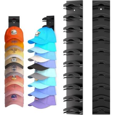 Imagem de Suporte organizador de chapéus com suporte de botão curvo, baioneta circular atualizada e opções de montagem dupla (preto, pacote com 2)