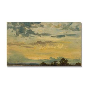 Imagem de NHLDZYH Impressão em tela estilo John Constable, (pôr do sol de verão 3), painel de tela de paisagem romântica, decoração de parede com tema de natureza para quarto ou escritório. 60 x 102 cm. Somente