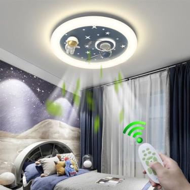 Imagem de Ventilador de teto com iluminação LED moderna, dimerizável, com controle remoto, temporizador, silencioso, 46W, design de desenho animado, ideal para quarto infantil, cozinha, sala de jantar
