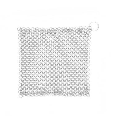 Imagem de Limpador de frigideira de ferro fundido, esfregão de malha de aço inoxidável de 18 cm