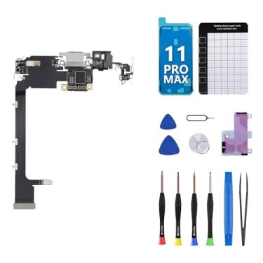 Imagem de CYKJGS Para iPhone 11 Pro Max Porta de carregamento de substituição OEM Porta de fone de ouvido Microfone Antena Cabo de Fita Branco USB Dock Conector com Kit de Ferramentas de Reparo Completo