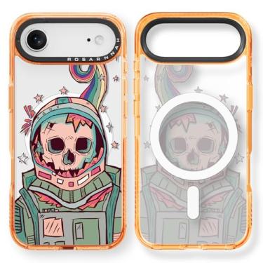 Imagem de Rosarnnah Capa para iPhone Air fofa - compatível com Magsafe - Capa de telefone à prova de choque com proteção contra quedas de grau militar de 2 m - Design The Last Astronaut (16,5 cm) Laranja