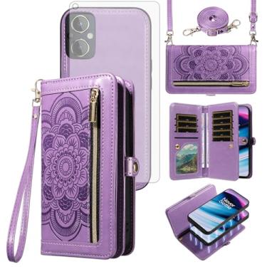 Imagem de Asuwish Capa de celular para OnePlus Nord N20 5G com zíper carteira celular com protetor de tela de vidro temperado alça transversal flor porta-cartão One Plus N 20 G5 1 Plus 20N 1plus One+ 1+ N205G