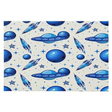 Imagem de Wassud Tapete de porta com tema Blue Space 61 x 89 cm, antiderrapante, lavável, com suporte de borracha, tapete macio e macio para sala de estar, quarto, entrada, entrada