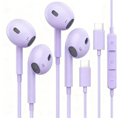Imagem de Fones de ouvido USB C para iPhone 17, pacote com 2 fones de ouvido USB tipo C, redução de ruído estéreo HiFi com controle de volume e microfone para iPhone 17 16 15, iPad Pro, Galaxy S23/S22/S21/Ultra