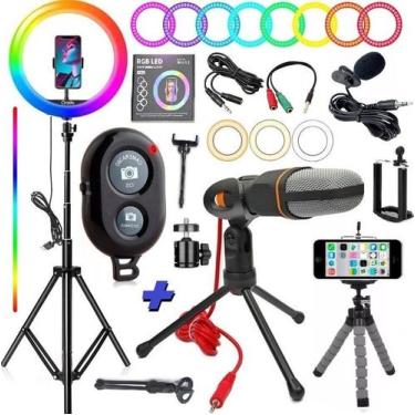 Imagem de Iluminador Ring Light Luz Led Colorido Rgb 26cm Portátil Tripé 2,10 Me