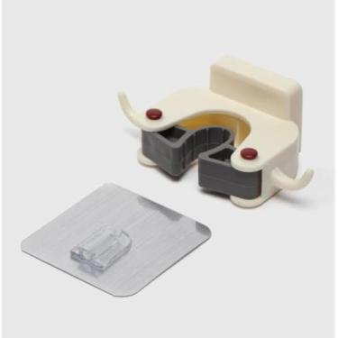 Imagem de Organizador de banheiro, suporte de vassoura, autoadesivo, suporte de parede para ferramentas de limpeza, branco