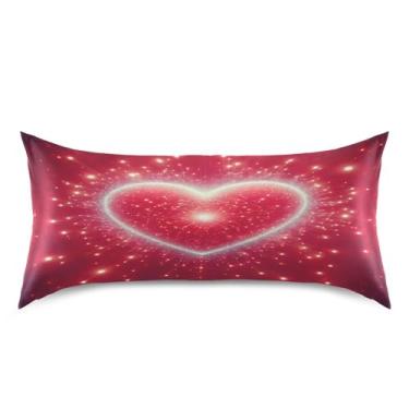 Imagem de Blueangle Fronha de cetim refrescante para cabelo e pele, capa de travesseiro de coração vermelho dos namorados, tamanho king 50,8 x 101,6 cm com fecho de envelope (584)