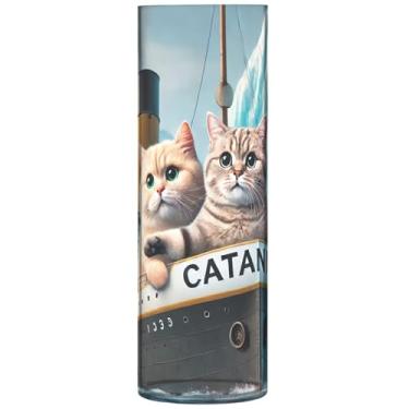Imagem de Cute Cats Titanic Kitten Cylinder Vaso de flores para mesa, vasos altos para flores, decoração de apartamento, estética, 30 x 9,9 cm