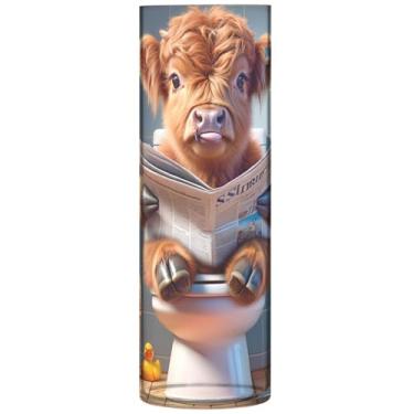 Imagem de Vasos de flores cilíndricos engraçados de bezerro de vaca Highland para centros de mesa, vasos altos de plástico, fofo, personalizado, exclusivo, decoração de flores modernas, 30 x 9,9 cm