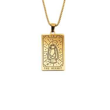 Imagem de Luva Jewelry Colar feminino com cartão de tarô - pingente espiritual banhado a ouro 18K - impermeável antimanchas - colar de astrologia - presente místico de Natal, Small, Aço inoxidável, Sem Pedra