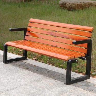 Imagem de Banco de parque, banco de jardim, assento de ripas de madeira maciça, móveis de jardim, móveis de exterior, cadeira de pátio de lazer para varanda, quintal, equipada com apoios de braços e encostos