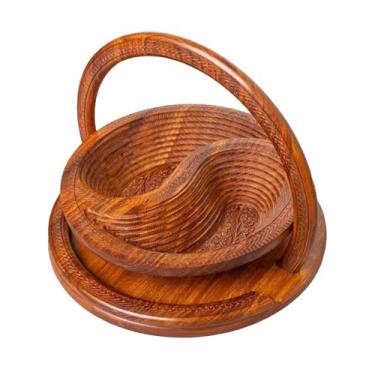 Imagem de Cestas dobráveis feitas à mão, cesta de madeira dobrável Morefordecor, cestas com alças, cesta de frutas feita à mão com 2 compartimentos para entalhar em madeira, pão e nozes (A)