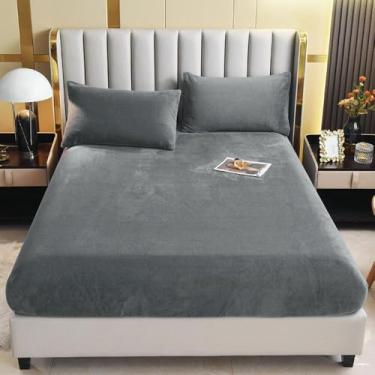 Imagem de Lençol de colchão com bolso extra profundo, lençol de elástico de cor sólida, capa protetora de colchão, tecido macio respirável, enrugado, para cama de casa e hotel - cinza escuro||90 * 200 cm
