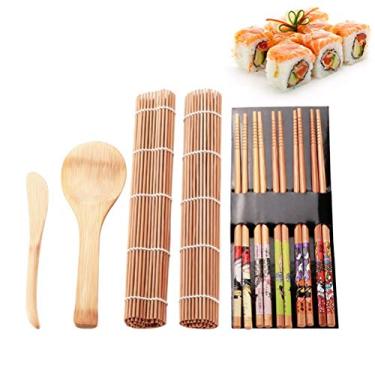 Imagem de Phefop Kit de Esteira para Enrolar Sushi, Ferramentas para Fazer Sushi de Madeira Tapete para Enrolar Arroz Nori Premium para Moldar Iniciantes, Adultos, Família, Casa, Cozinha, (Cores sortidas)